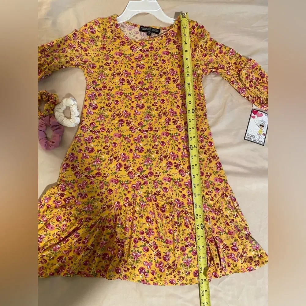 NWT 3 Pink Hearts Girls Dress Size Medium With Matching Scrunchies